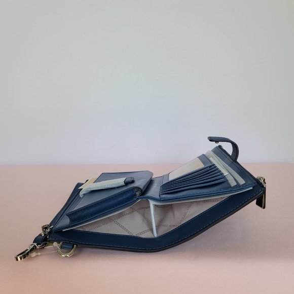 MICHAEL KORS Jet Set Double Zip Pebbled Leather Wristlet- River Blue🎈$114.⭐ - Picture 9 of 16